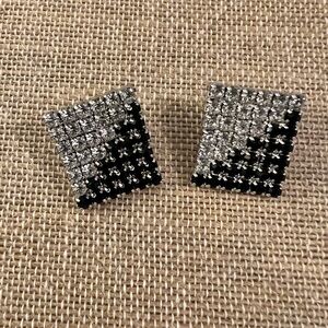 Black and Silver Rhinestone Geometric Earrings